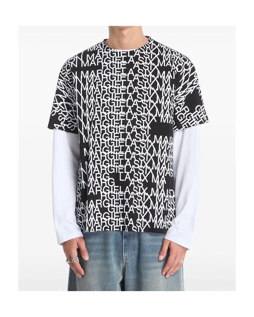 MM6 by Maison Margiela Black Logo-Print Layered T-Shirt for men