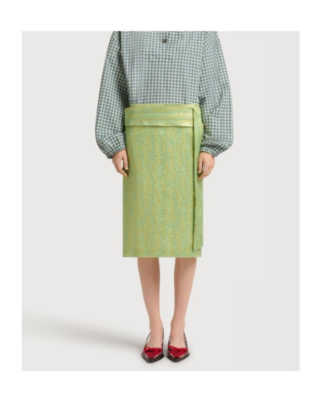 Marni Green Panel Detailed Cloqué Midi Skirt