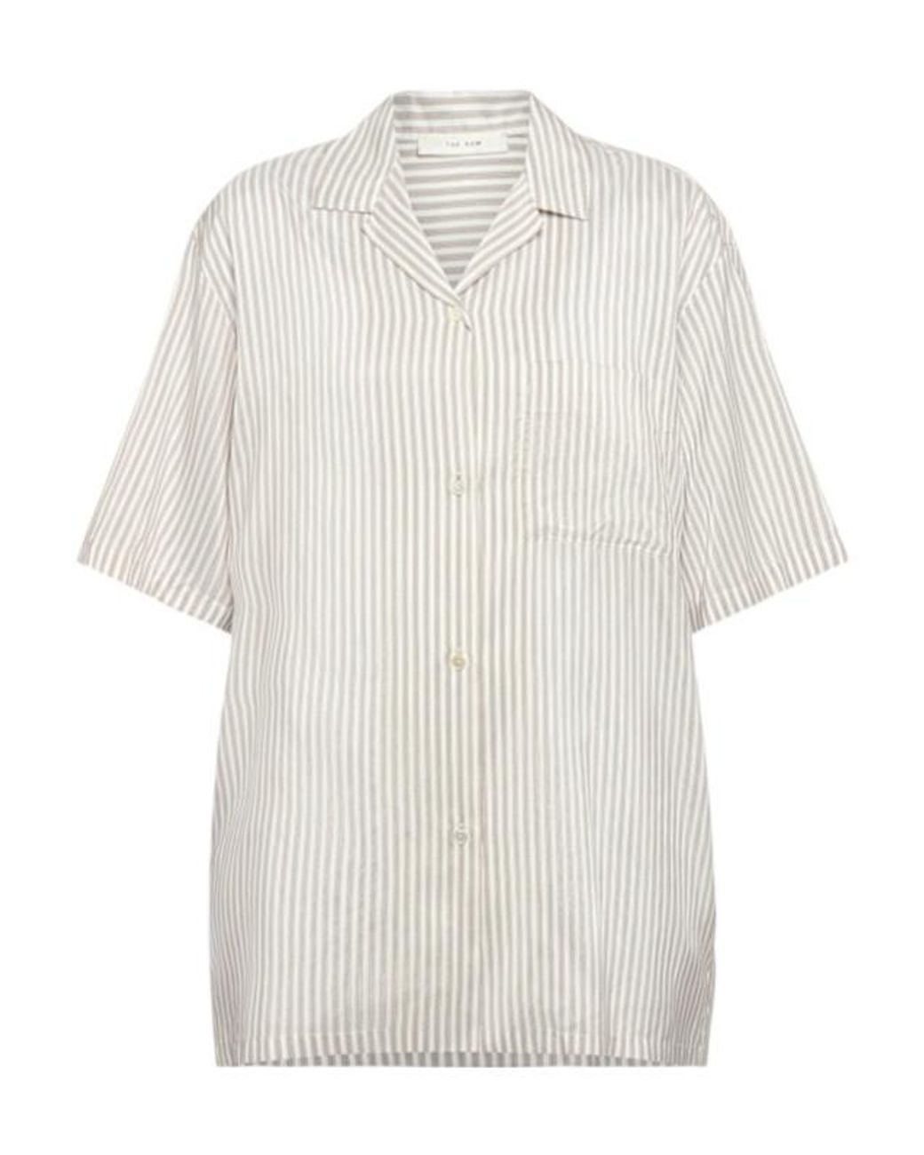 The Row White Jorge Striped Silk Short Sleeve Shirt