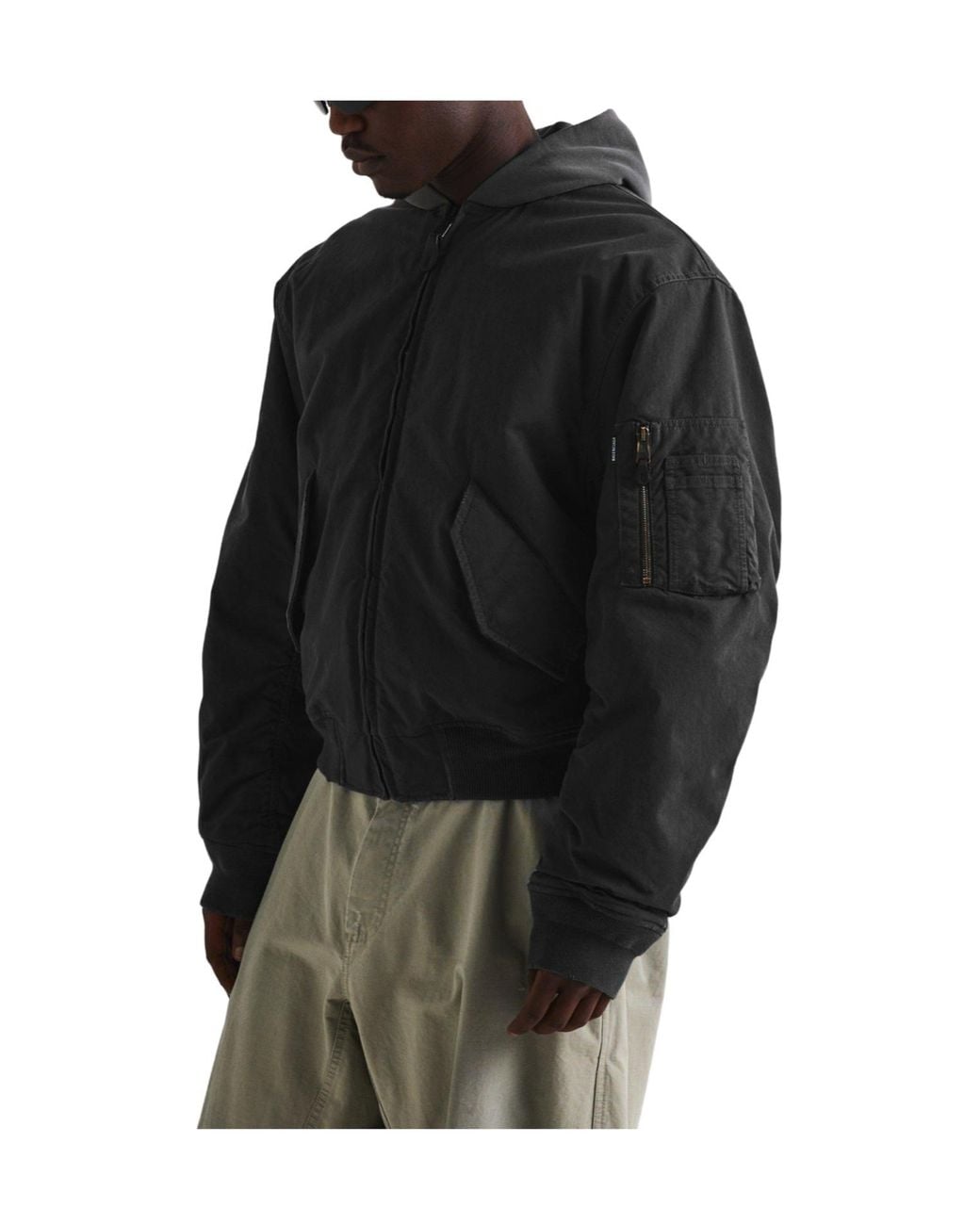 Balenciaga Black Hooded Bomber Jacket for men