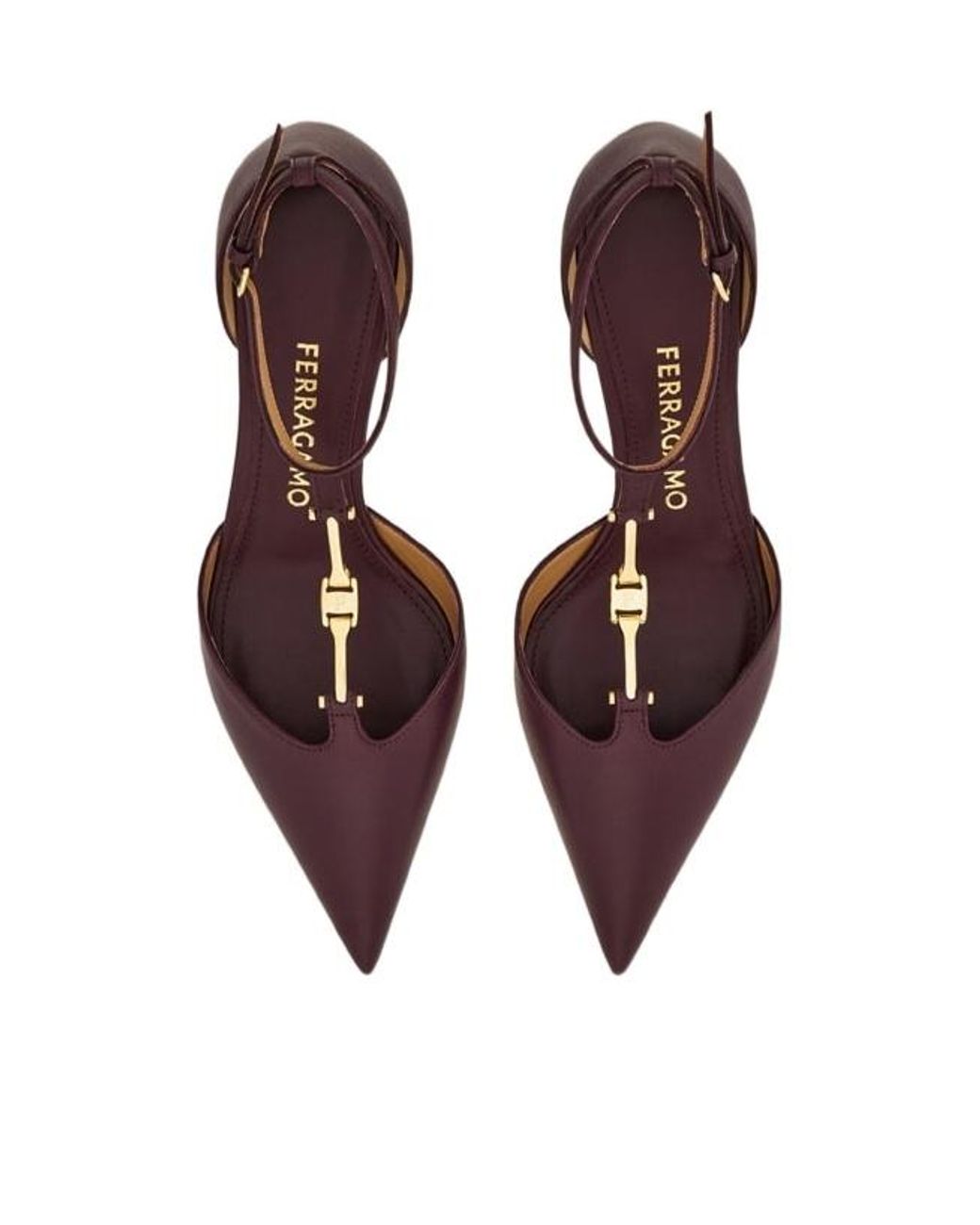 Ferragamo Brown F Buckle T-Strap Pump