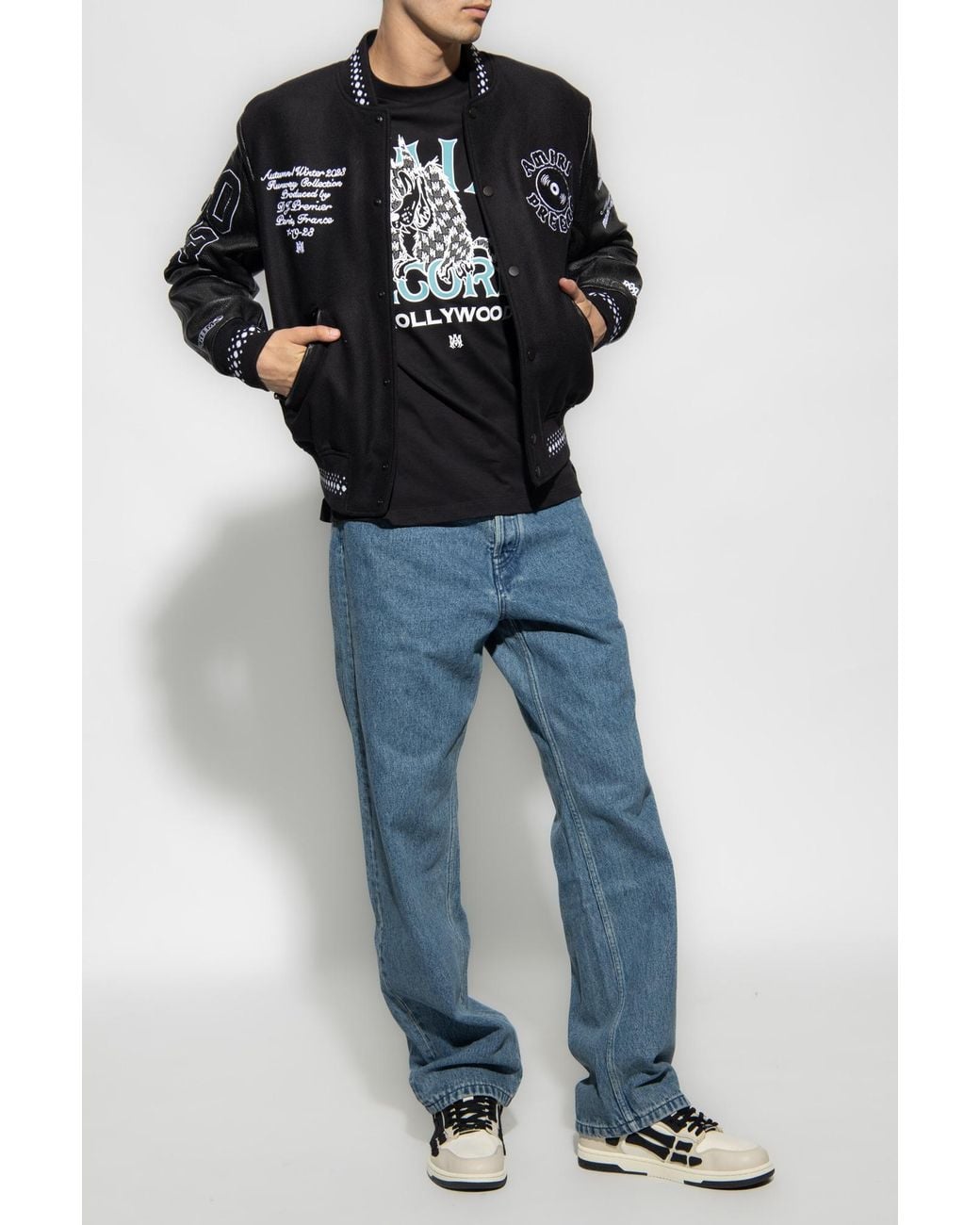 Amiri Black Logo Embroidered Varsity Jacket for men