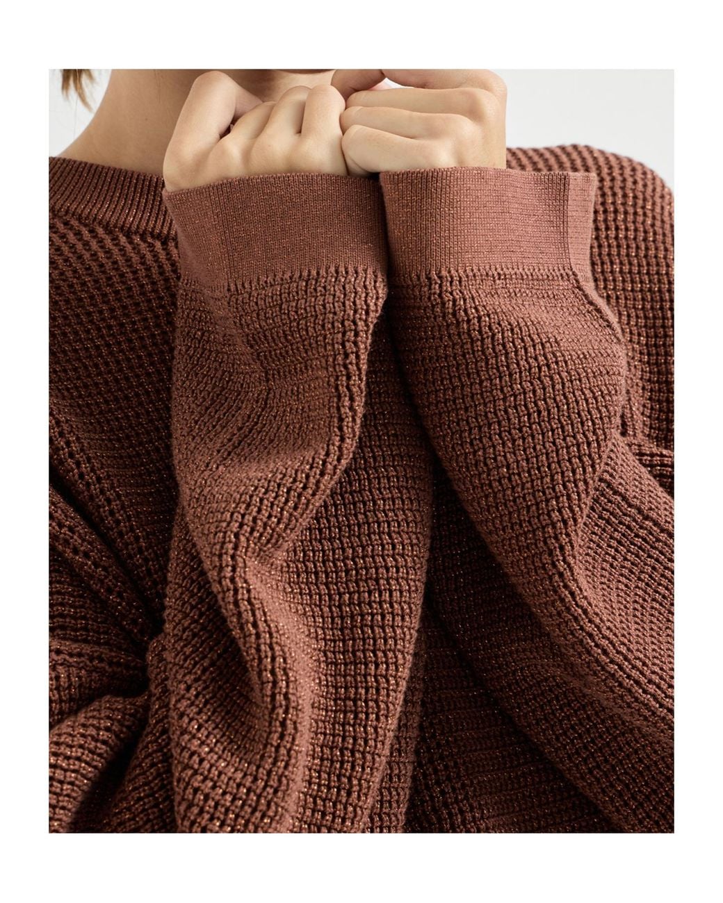 Brunello Cucinelli Brown Sparkling-Detail Long-Sleeve Sweater