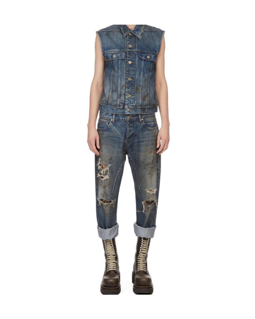 Rick Owens Blue Distressed Jeans for men