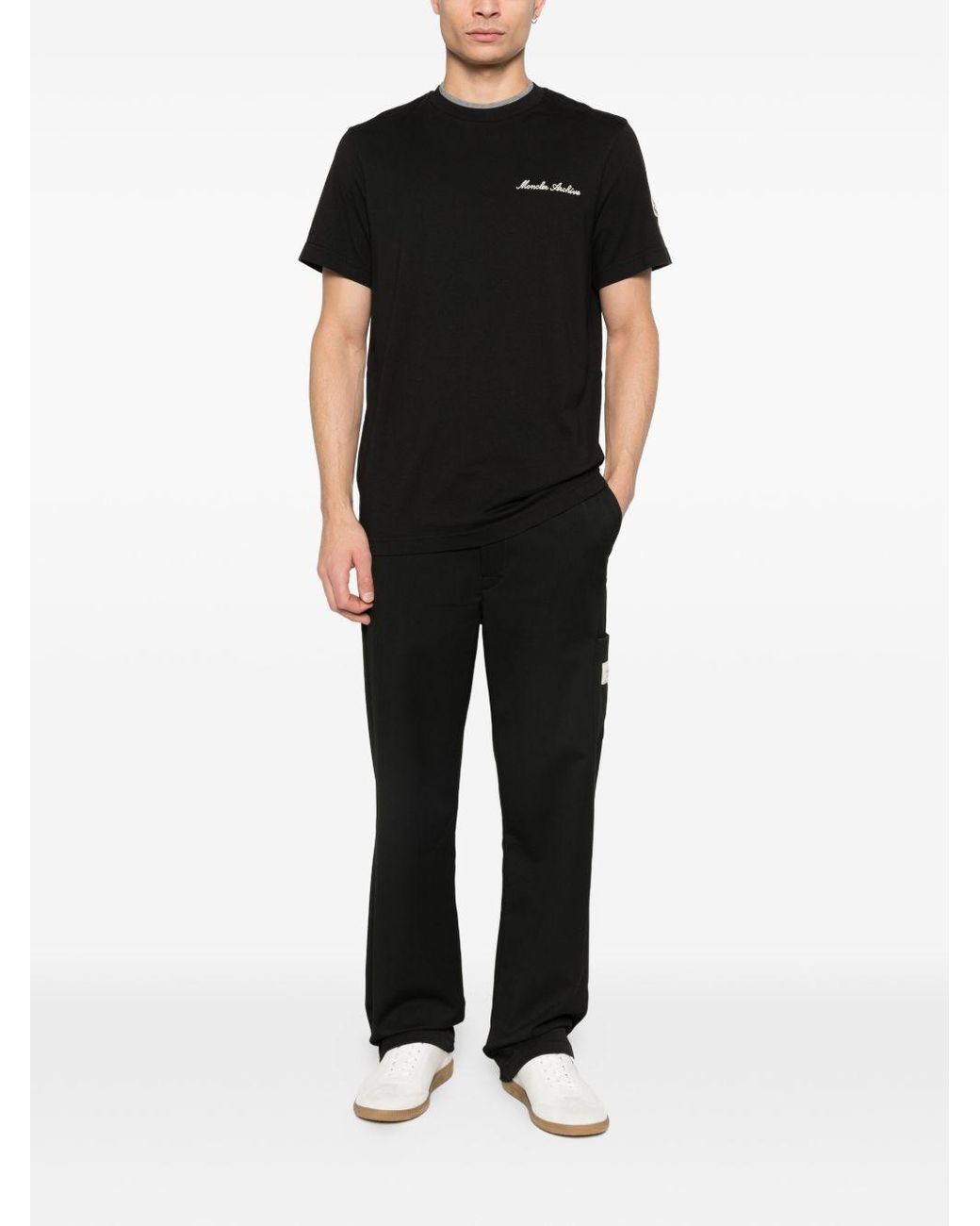Moncler Black Logo Embroidered Crewneck T-Shirt for men