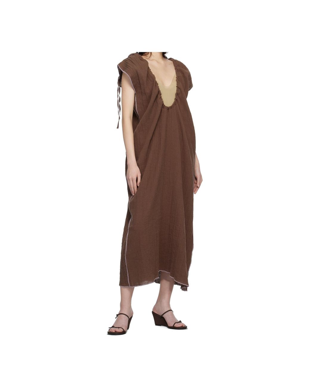 Baserange Brown V-Neck Dress