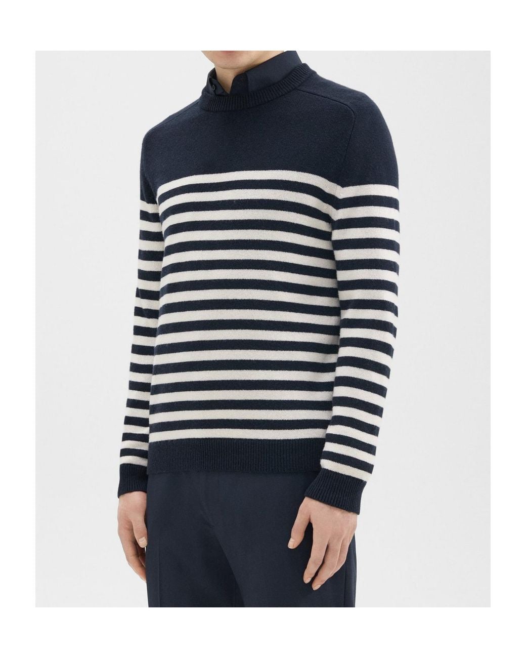 Theory Blue Striped Crewneck Knit Sweater for men