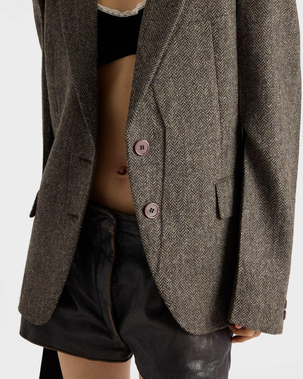 Prada Brown Single-Breasted Chevron Jacket