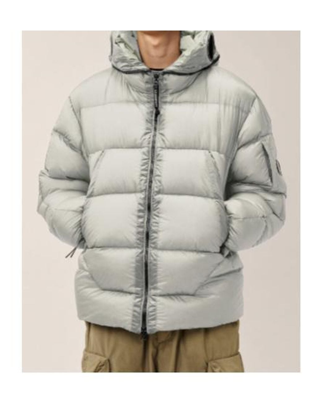 C P Company Gray D.D. Shell Explorer Lens Down Jacket for men