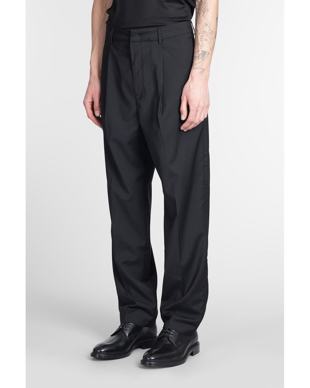 Emporio Armani Black Pleated Oversized Trousers for men