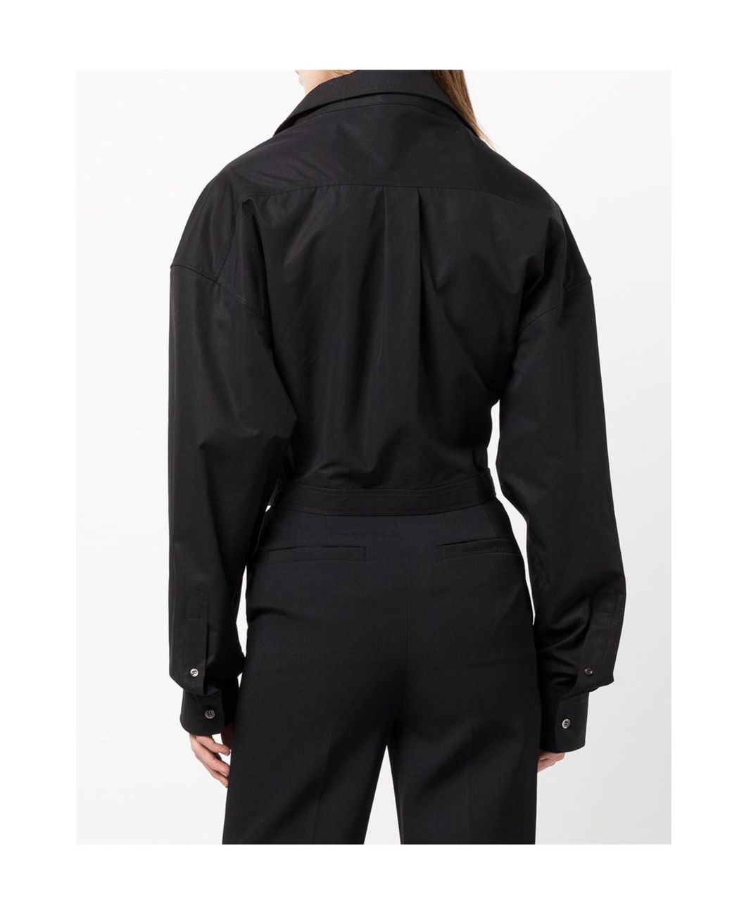 Alexander Wang Black Tie-Fastening Cropped Cotton Shirt