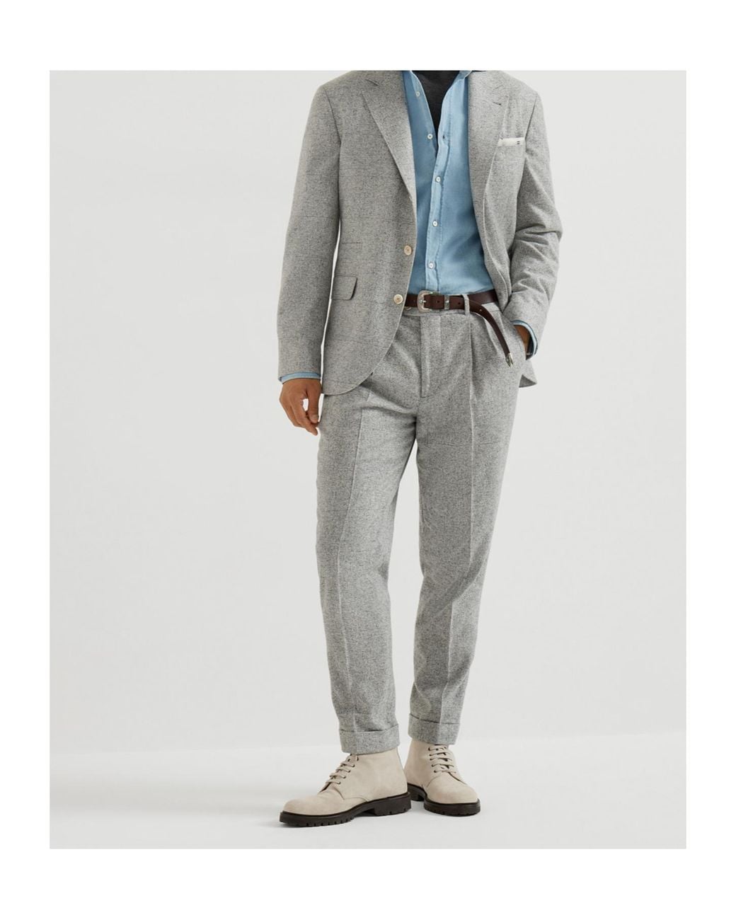 Brunello Cucinelli Gray Pleated Wool-Silk Blend Trousers for men