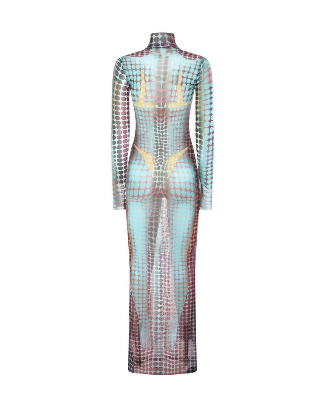 Jean Paul Gaultier Blue Body Printed High-Neck Maxi Dress