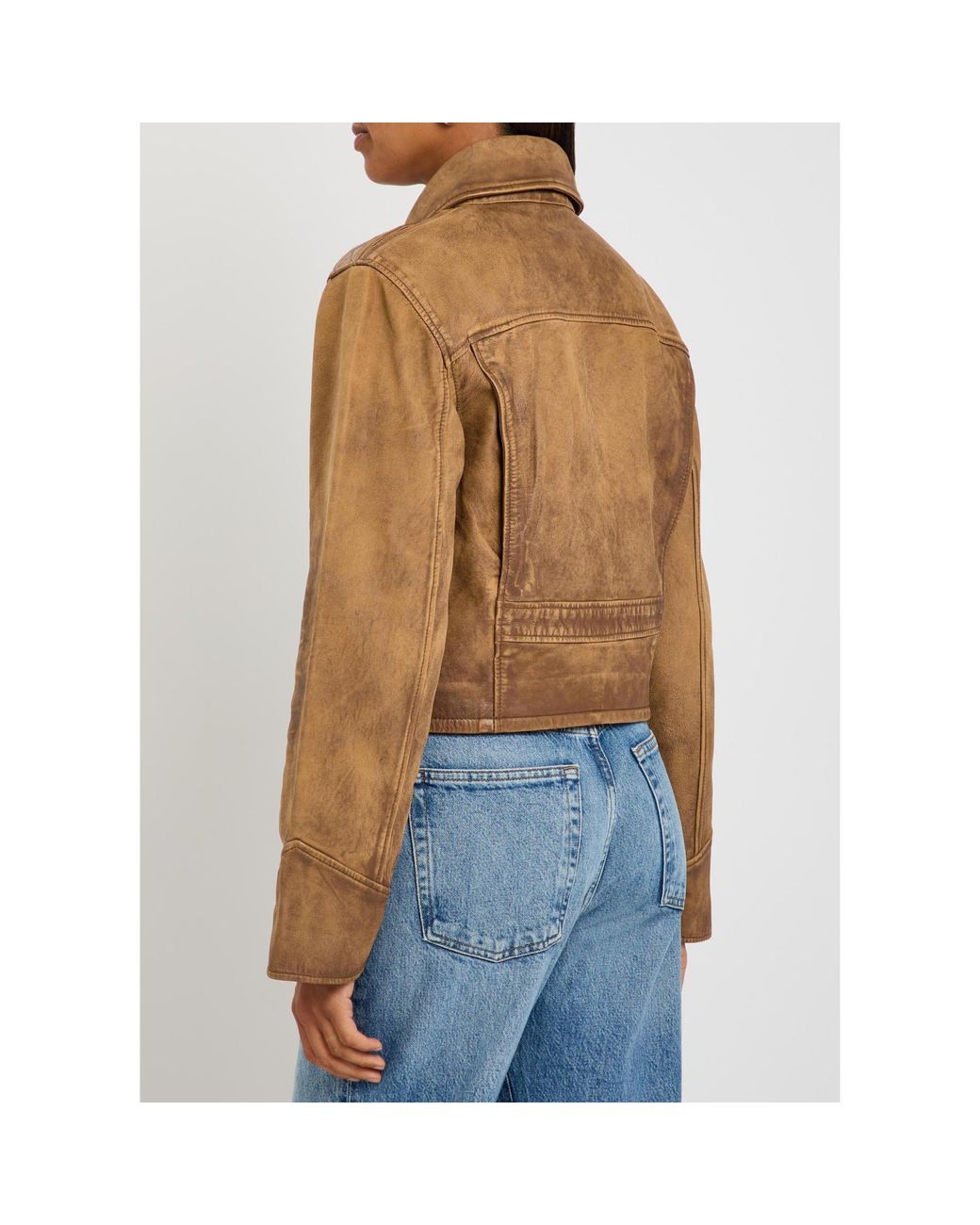 Polo Ralph Lauren Brown Cropped Distressed Leather Jacket