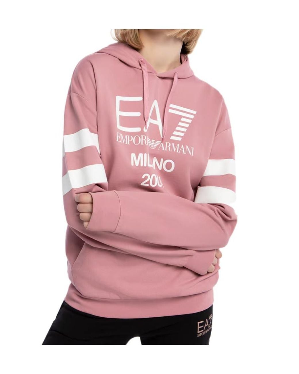 EA7 Pink Logo Print Hooded Sweatshirt for men