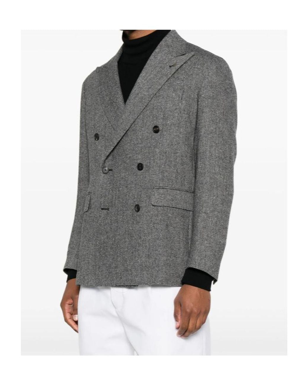 Tagliatore Gray Herringbone Double-Breasted Blazer for men