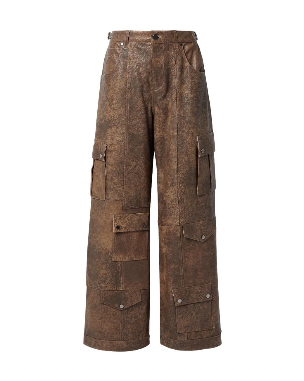Dodo Bar Or Brown Arianna Leather Wide-Leg Cargo Pants