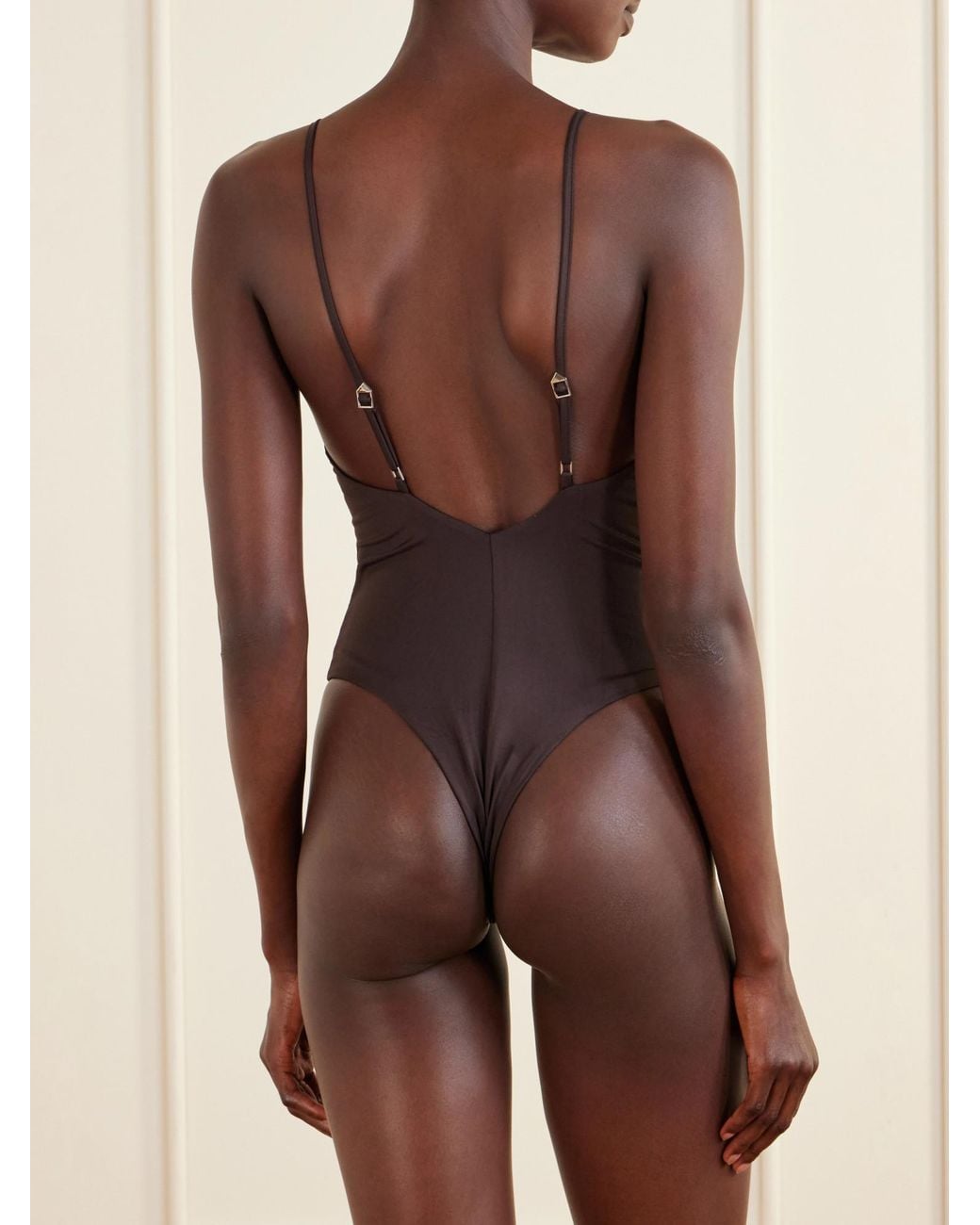 The Attico Brown Half-Zip One-Piece Swimsuit