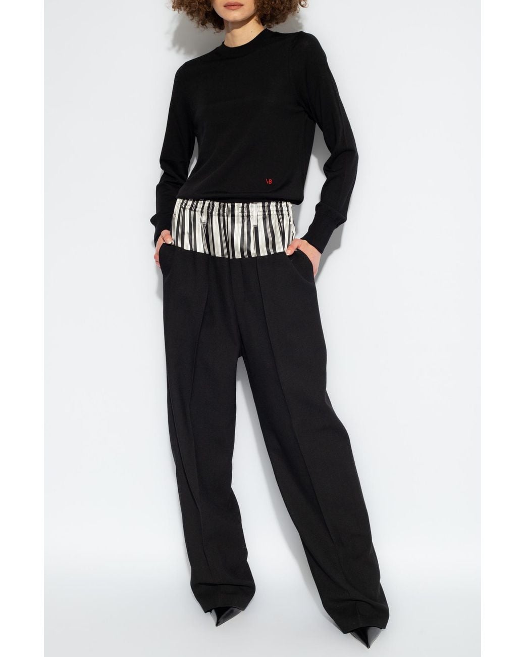 Victoria Beckham Black Logo-Embroidered Merino Wool Jumper