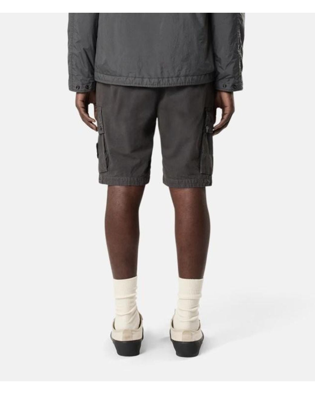 Stone Island Gray Logo Patch Cargo Shorts for men