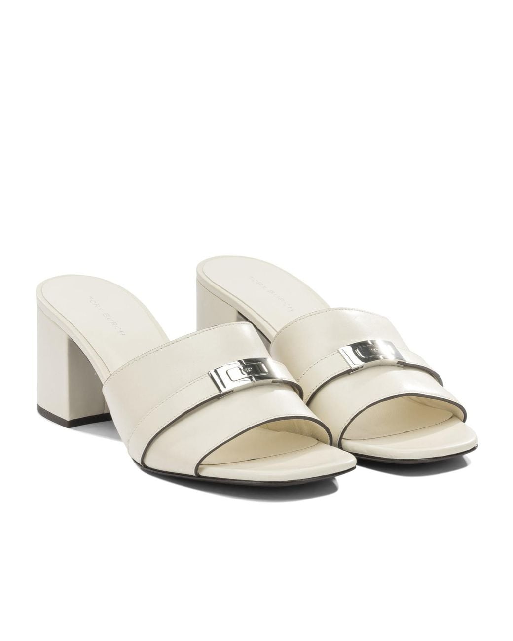 Tory Burch White Leelee Buckle Heeled Mules
