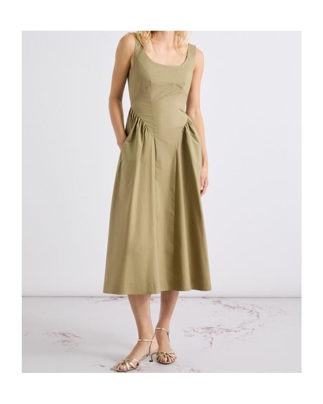 Marella Green Gathered Midi Dress