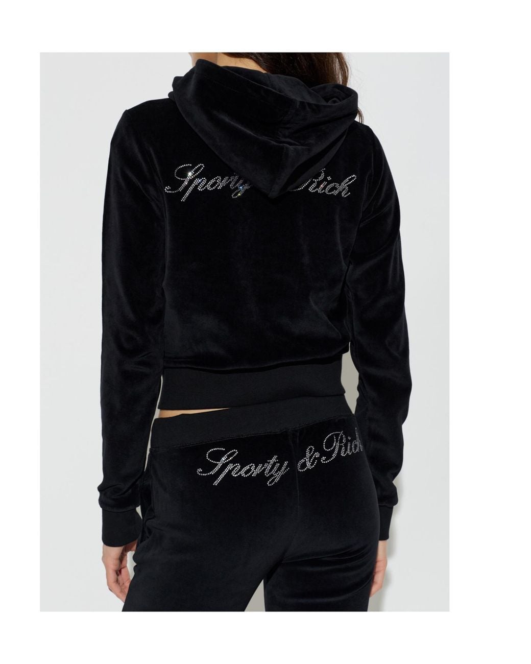 Sporty & Rich Black Long-Sleeve Hooded Sweatshirt