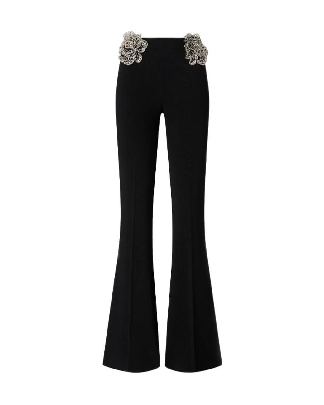 Pinko Black Floral-Appliqué Flared Trousers