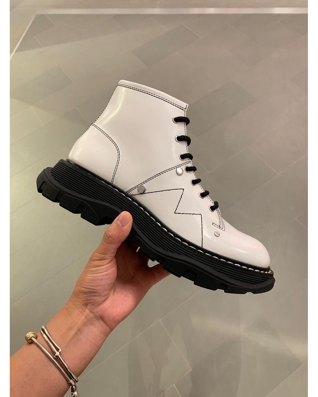 McQueen White Tread Lace-Up Boots