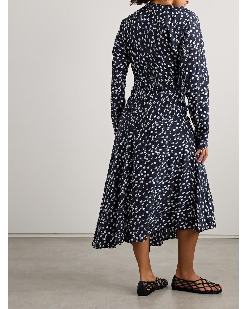 Proenza Schouler Blue Alina Draped Floral-Print Crepe Midi Dress