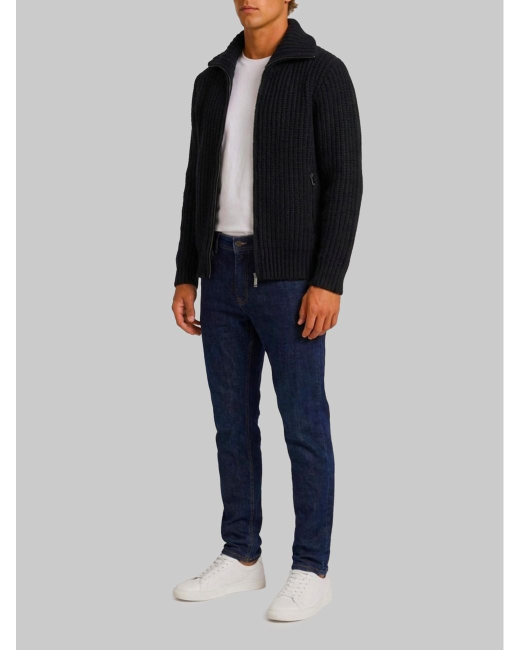Roberto Collina Black Ribbed-Knit Zip-Up Jacket for men