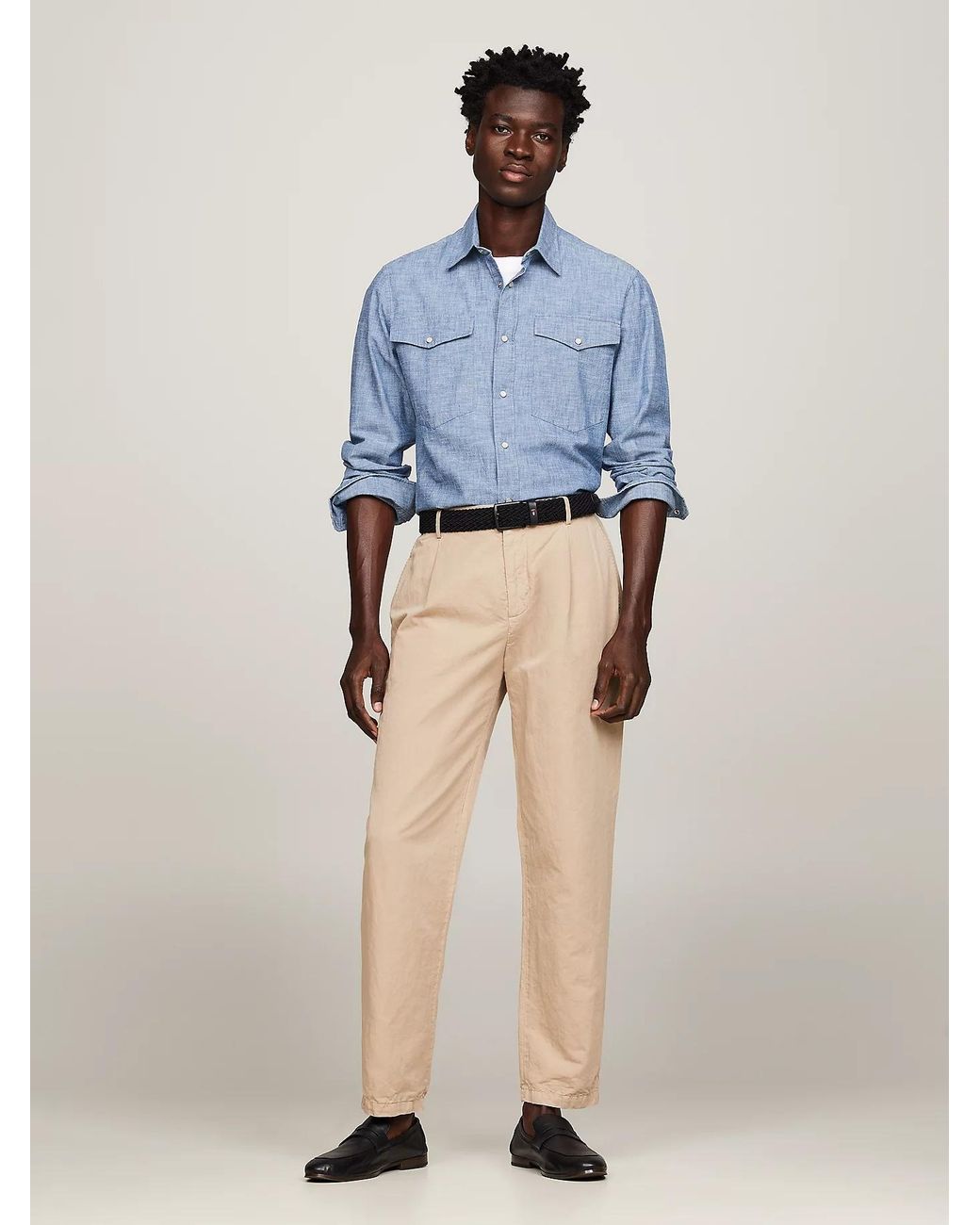 Tommy Hilfiger Blue Lapel Denim Shirt for men