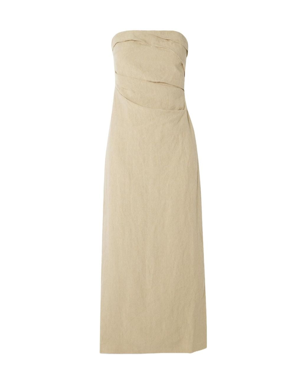 TOVE Natural Sabella Strapless Gathered Linen Midi Dress