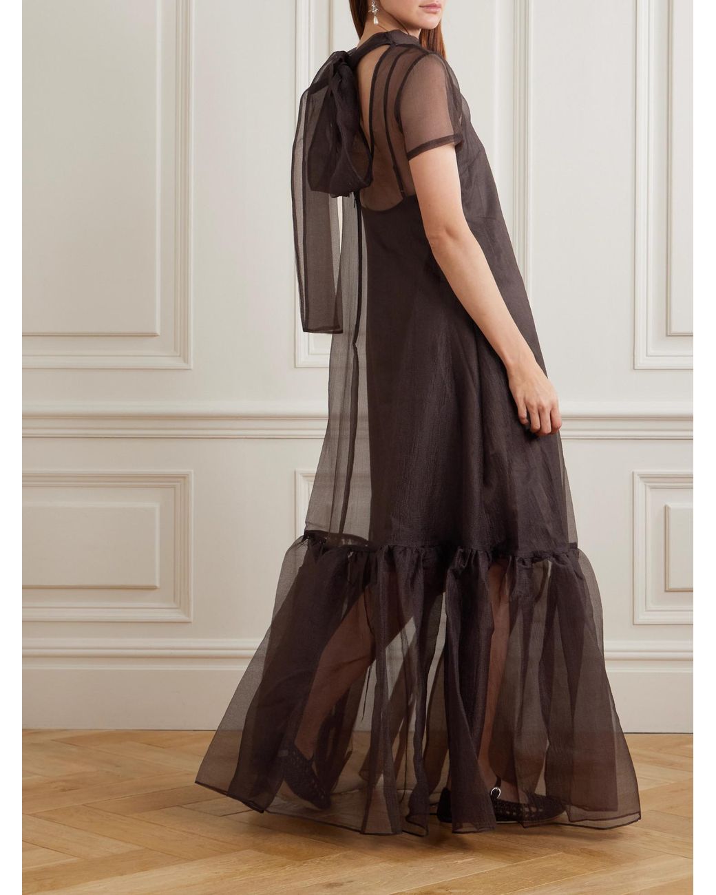 Staud Brown Tiered Organza Maxi Dress
