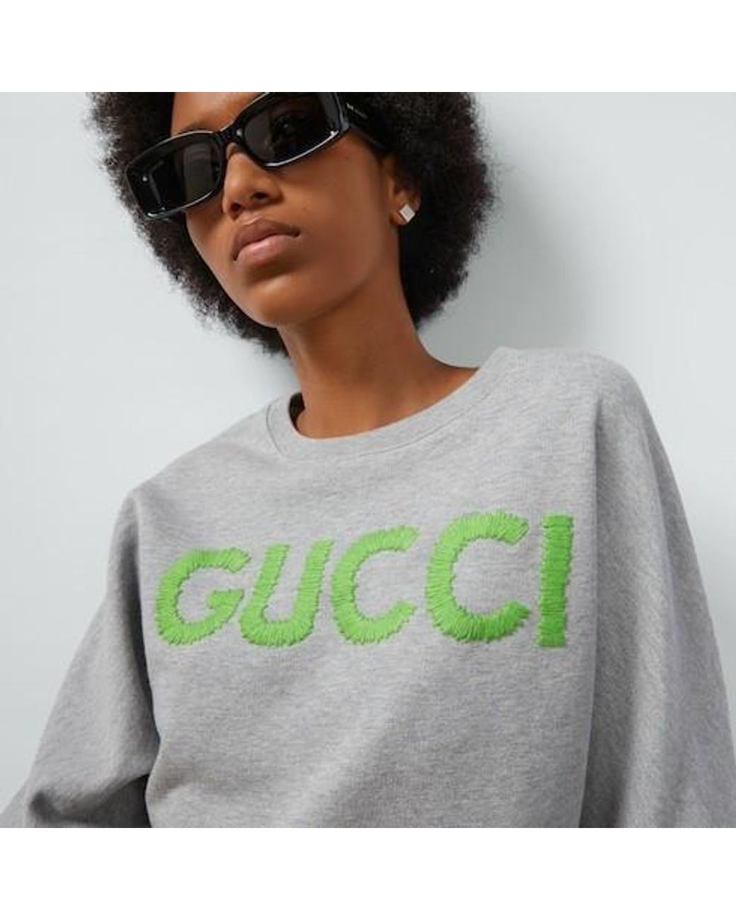 Gucci Gray Logo-Embroidered Cropped Cotton Sweatshirt