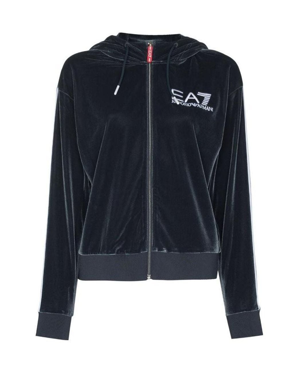 EA7 Blue Velour Logo Patch Hoodie