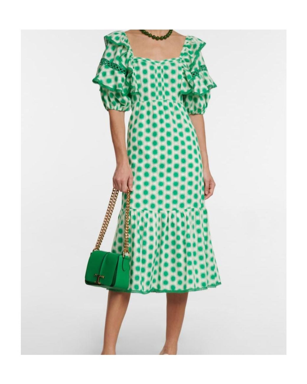 Diane von Furstenberg Green Oliver Lace Trimmed Cotton Midi Dress