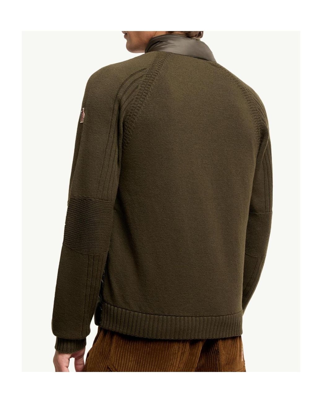 Moncler Green Wool Blend Padded Zip-Up Cardigan for men
