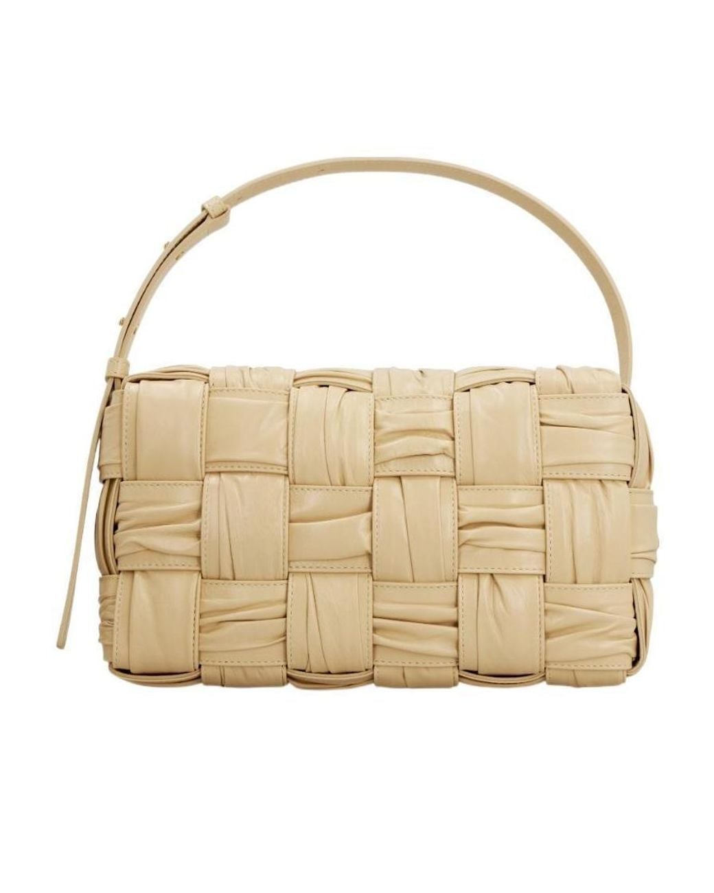 Bottega Veneta Natural Brick Cassette Knitted Detail Shoulder Bag