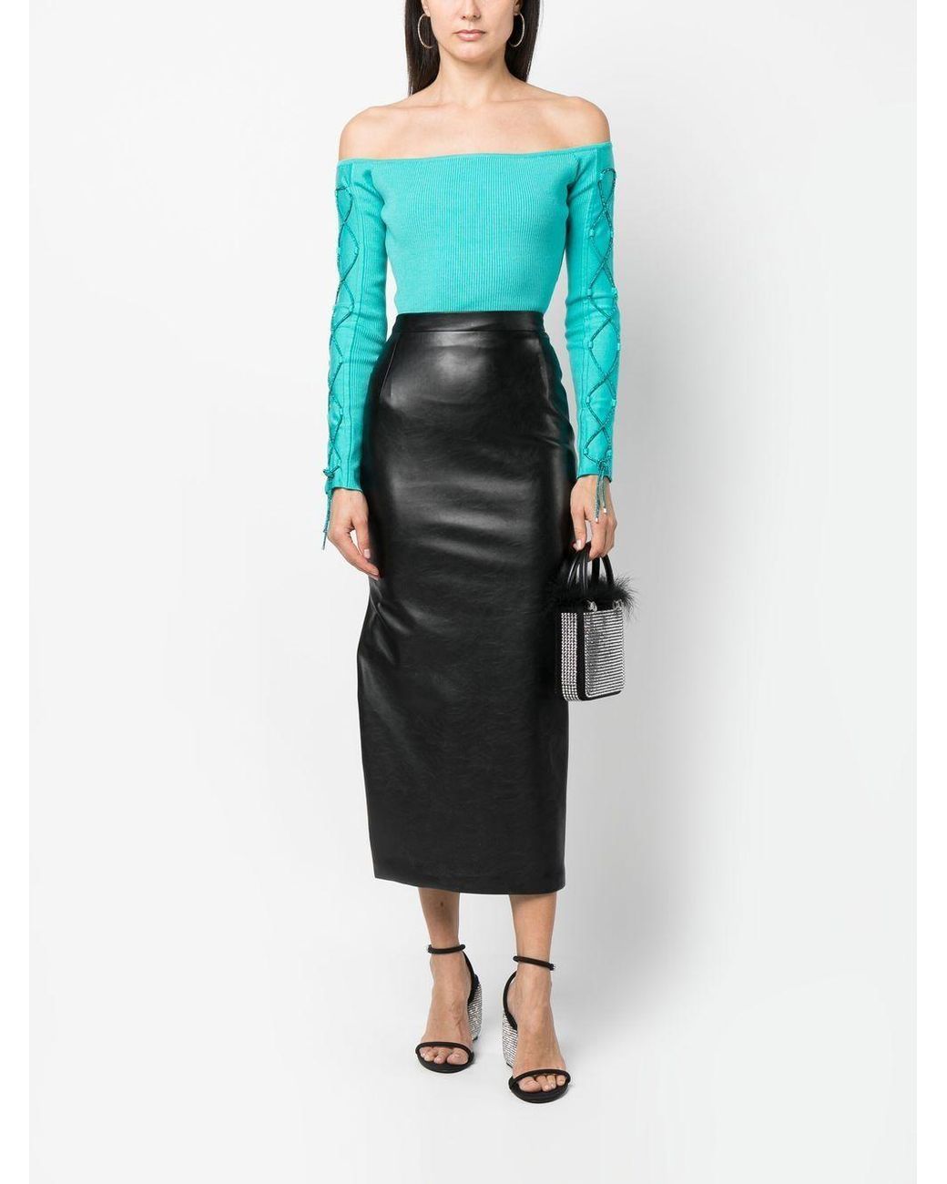 GIUSEPPE DI MORABITO Green Off-Shoulder Lace-Up Top