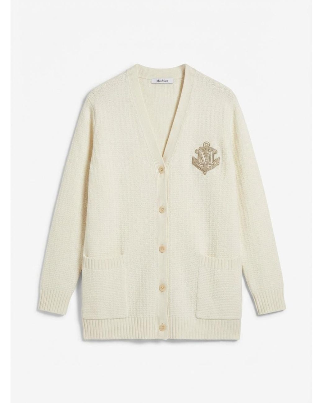 Max Mara White V-Neck Long-Sleeved Sweater