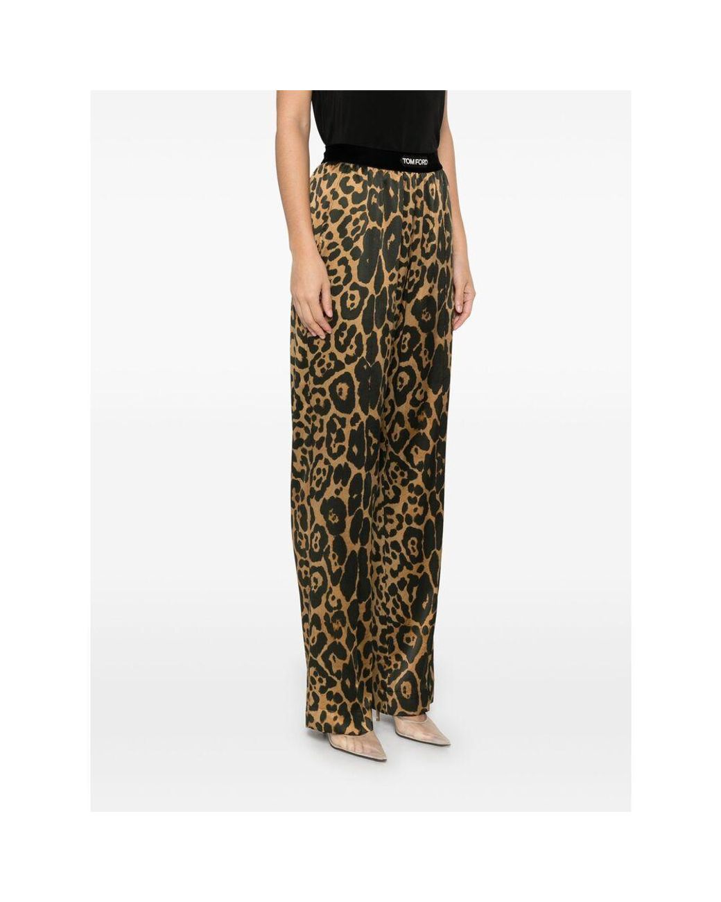 Tom Ford Natural Leopard Printed Wide Leg Pants