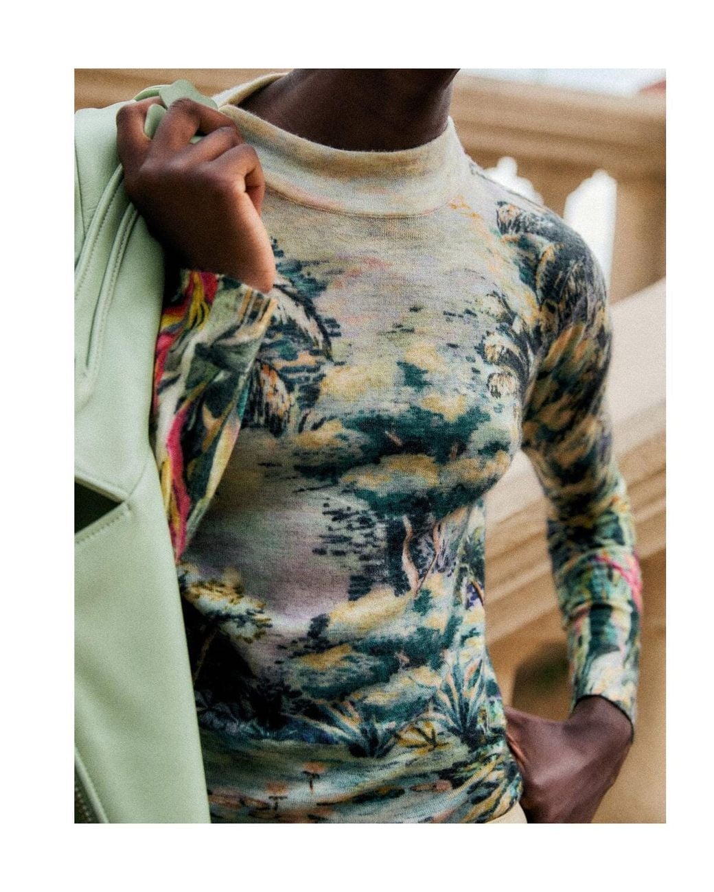 Farm Rio Green Petricor Printed Long-Sleeve Top