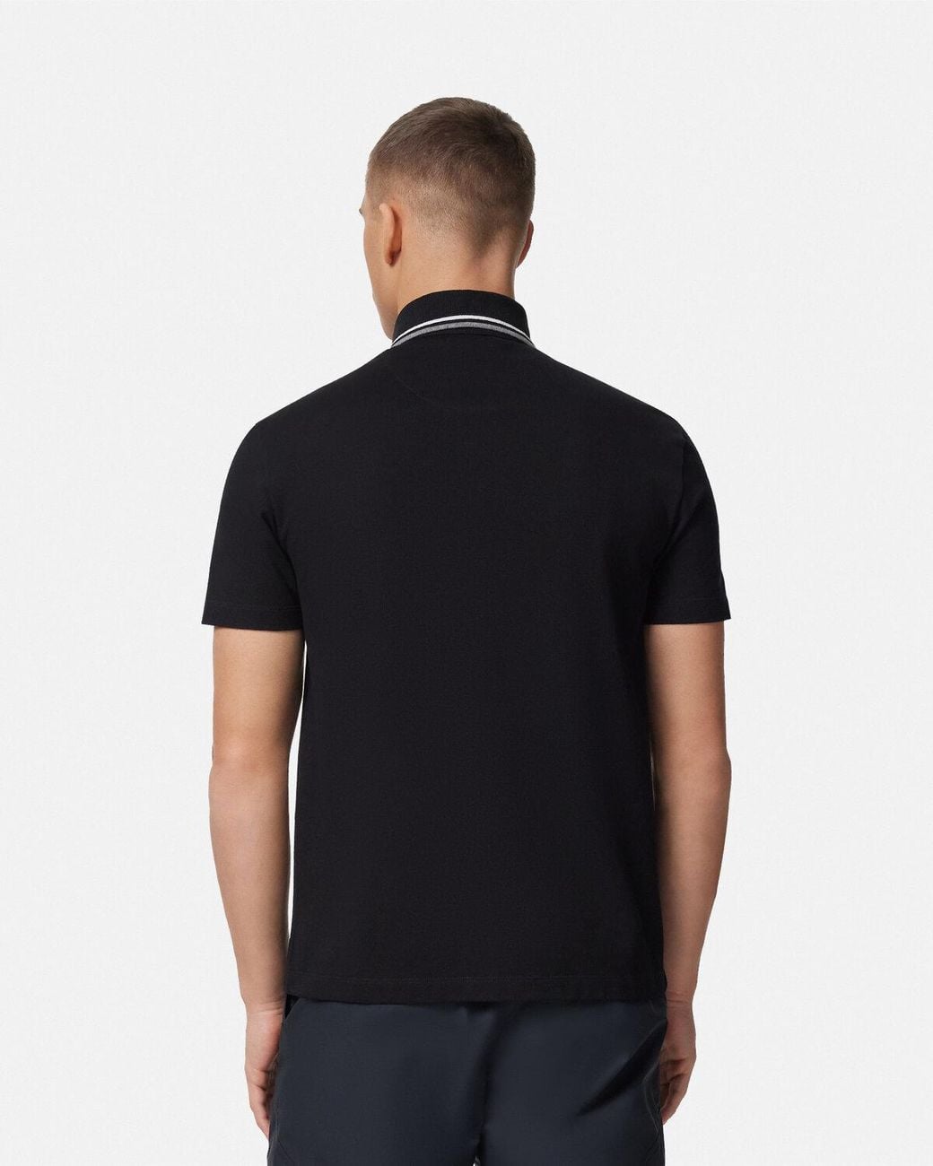 Versace Black Barocco Embroidered Short-Sleeved Polo Shirt for men