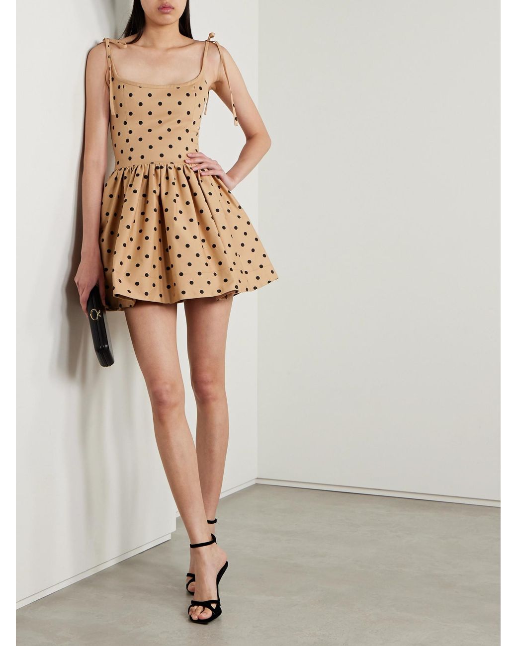 Carolina Herrera Natural Polka-Dot Faille Mini Dress