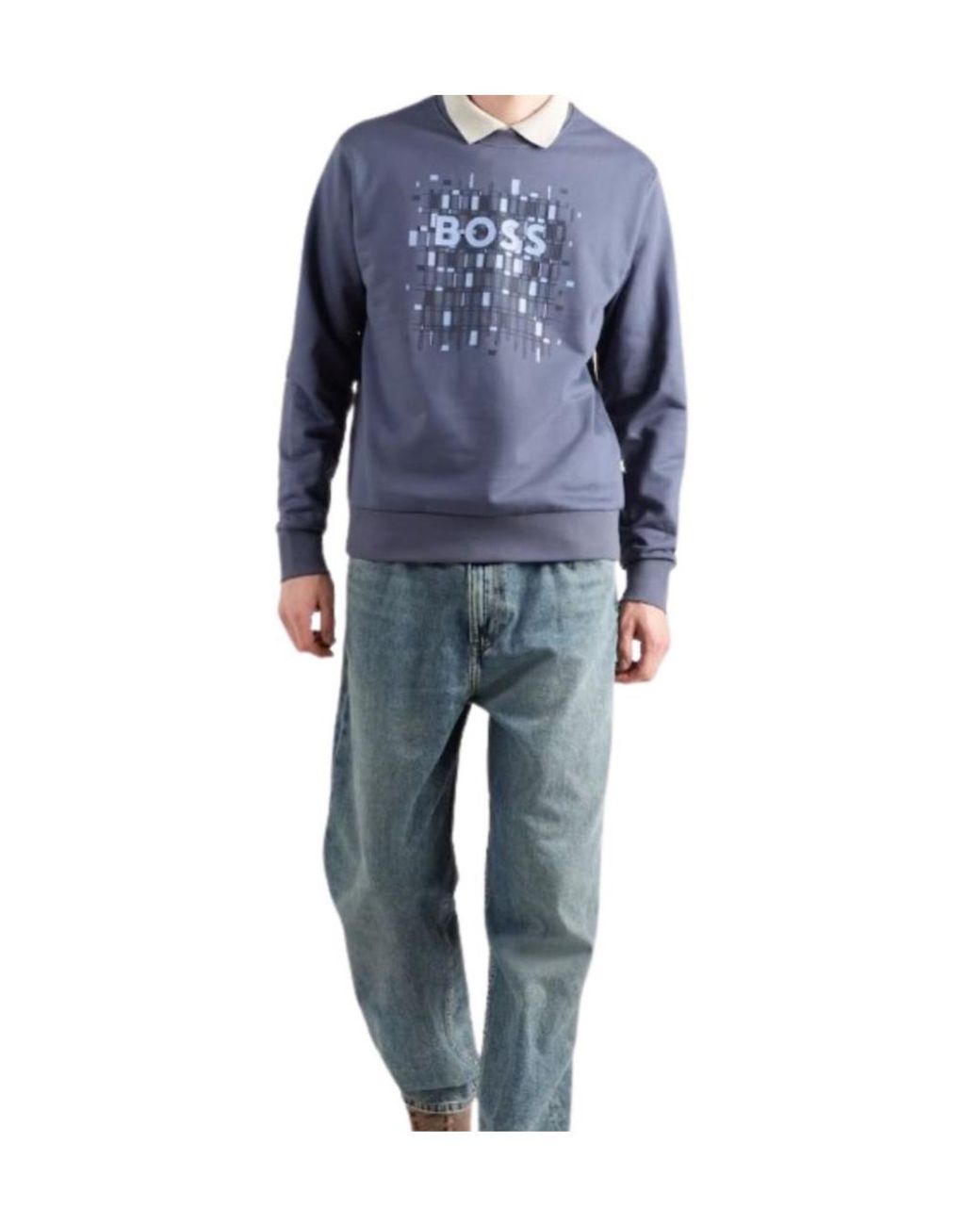 Boss Blue Crew Neck Long-Sleeved Sweatshirt for men