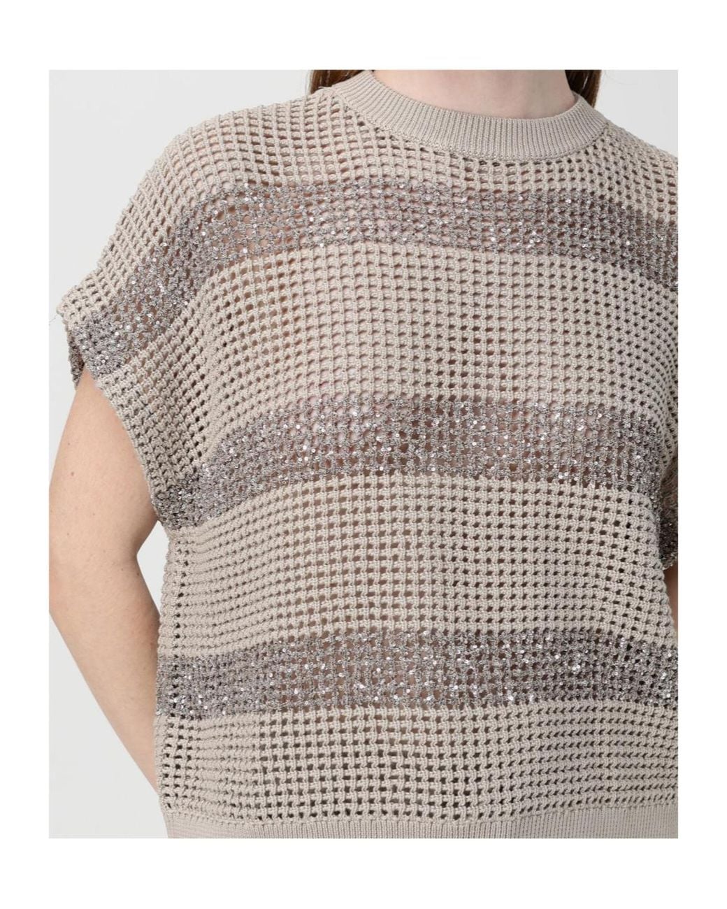 Brunello Cucinelli Natural Short Sleeved Knitted Top