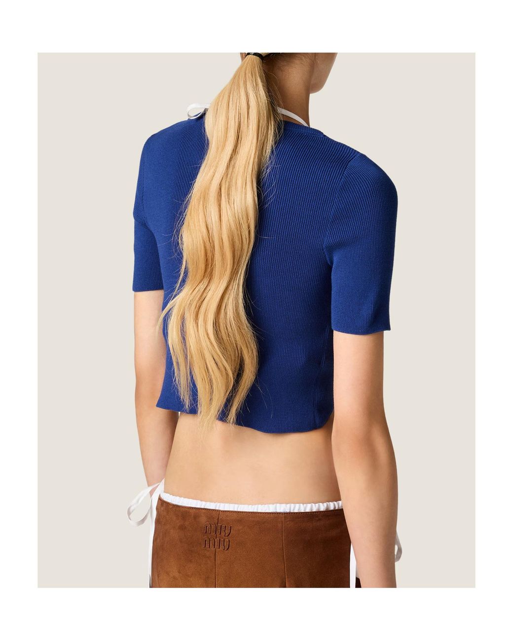 Miu Miu Blue Cotton Boat Neck Sweater