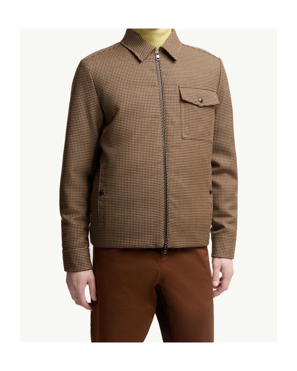 Moncler Brown Escaut Houndstooth Zip-Up Shirt Jacket for men
