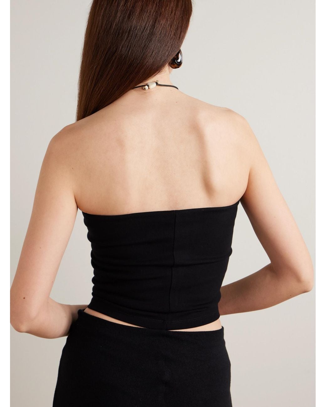 Leset Black Cropped Stretch-Ponte Top
